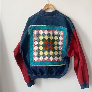 Vintage denim jacket with quilt patch